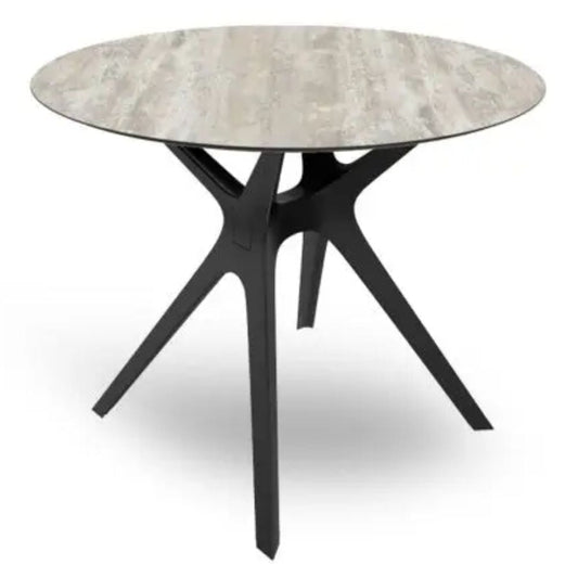 MESA RESOL VELA S Ø90 | Mesa Ocasional | 72.5 cm | Fibra de Vidrio con PP | Protección UV | Cristal Templado | Interior + Exterior - 04045 - Resol - NOGAL BEAT - Mesas