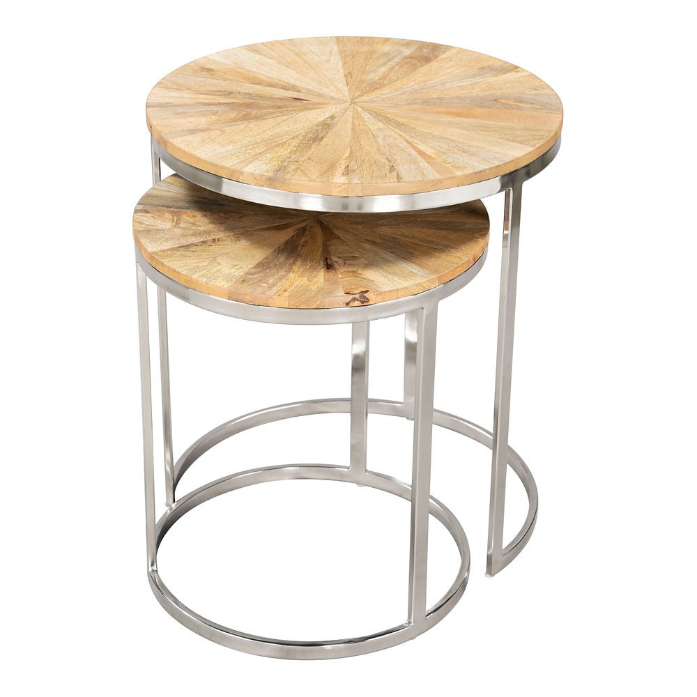 Mesas Nido para Sala de Espera - ZUO BARI - Natural - Cubierta de Madera de Mango y Estructura de Hierro Electrochapado - 109776 - Zuo - NOGAL BEAT - Mesa Comercial Interior