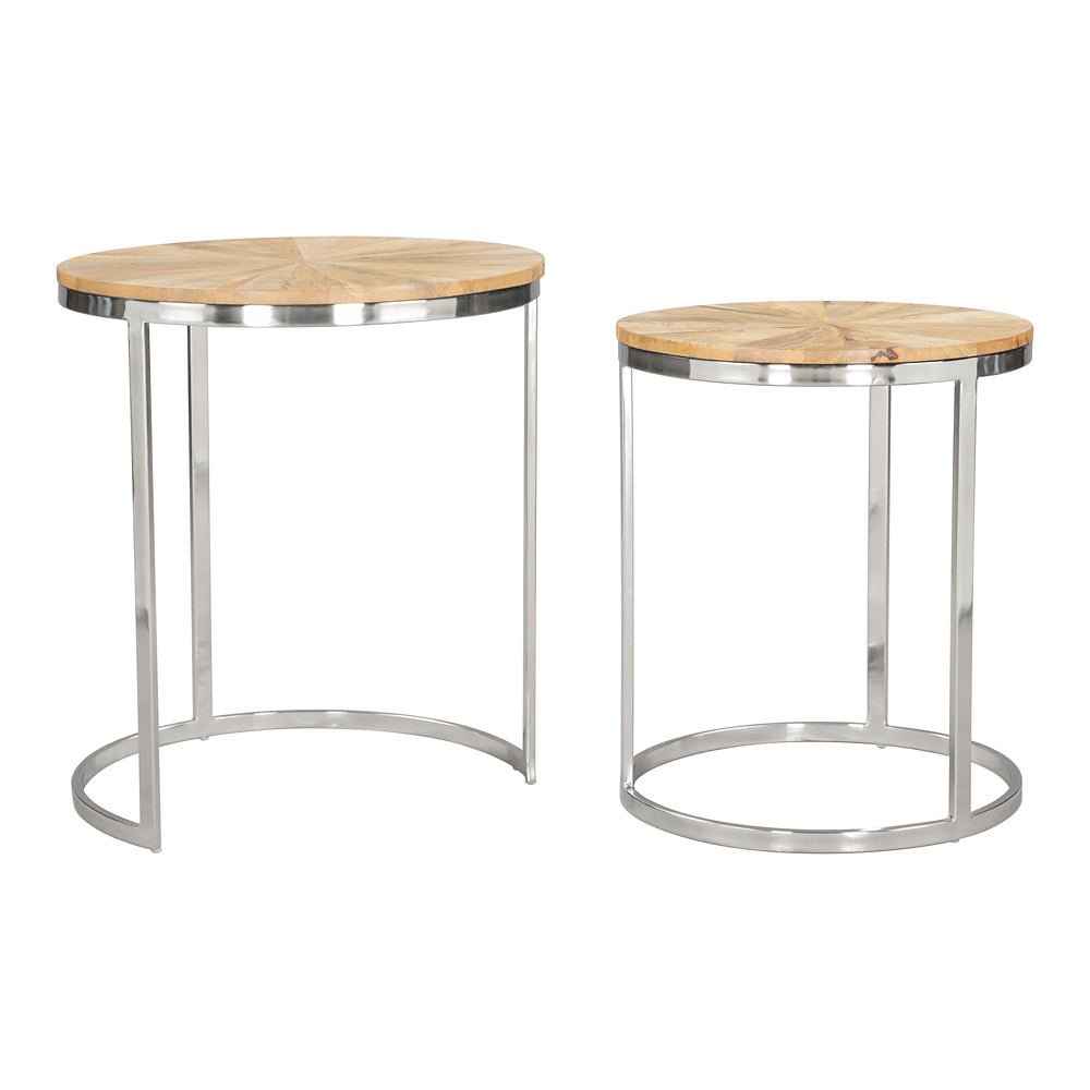 Mesas Nido para Sala de Espera - ZUO BARI - Natural - Cubierta de Madera de Mango y Estructura de Hierro Electrochapado - 109776 - Zuo - NOGAL BEAT - Mesa Comercial Interior