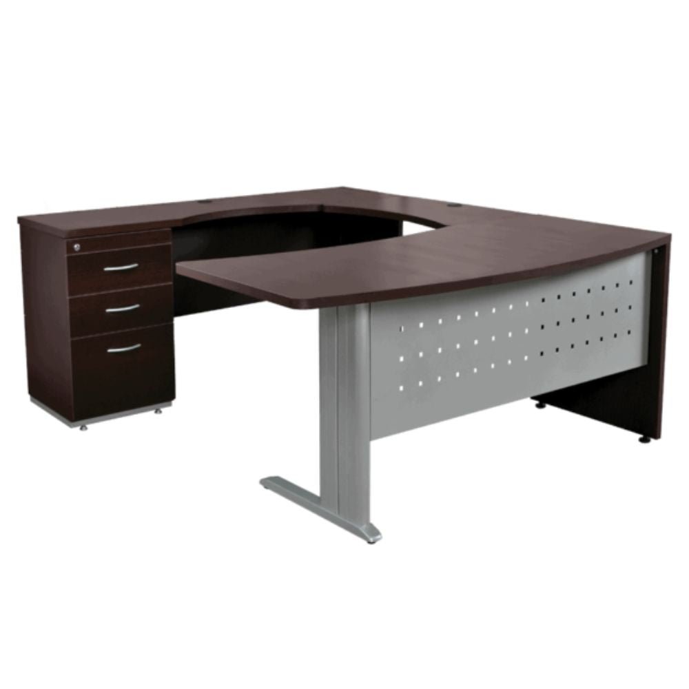 MODULO OFIK BARI 204 | Modulo Elite Ejecutivo Izquierdo | Melamina | Cajonera | 3 Gavetas | Soportes Pantallas Metal | Interior - 204 - OFIK - NOGAL BEAT - Mobiliario