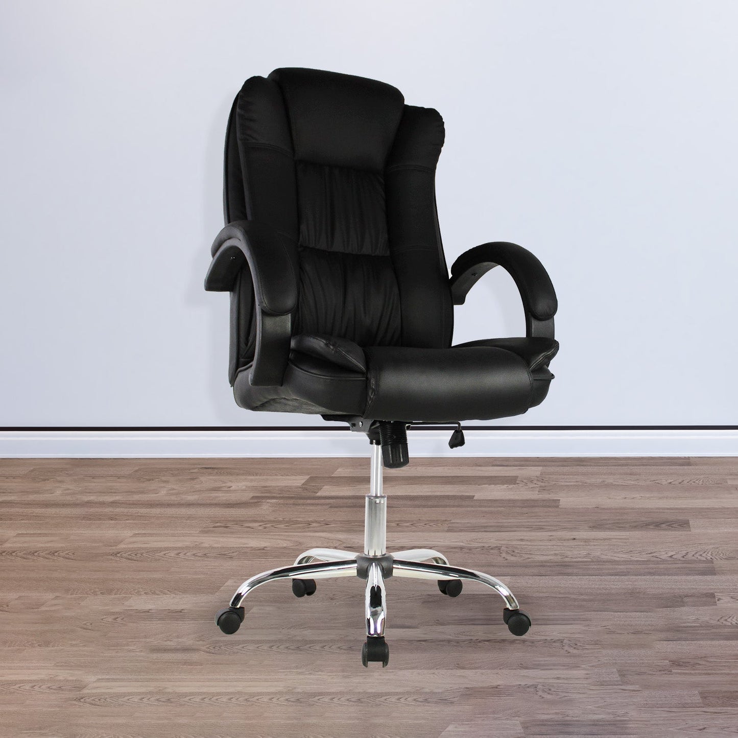 SILLA KINGSTRONG MOB-1097 Granada SILL0903522 | Silla Ejecutiva Uso de Oficina | Base Estrella Giratoria | Tapizado Tela | Interior | Poliuretano Alto Respaldo Tela Tipo “PU” Acero Cromado Soporte Lumbar Descansabrazos y base tipo estrella cromada Estrella con Rodajas Negra Para Buena Postura Base Pistón Neumático Palanca Reguladora Comodidad Buen Diseño Oficina Home Office Corporativo Rodajas de Nylon Comodidad Espacio de Trabajo Respaldo con doble acojinamiento Reclinable Moderno Mundo In Ambientada