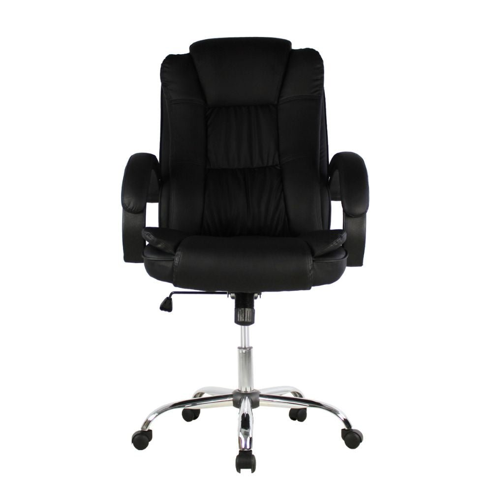 SILLA KINGSTRONG MOB-1097 Granada SILL0903522 | Silla Ejecutiva Uso de Oficina | Base Estrella Giratoria | Tapizado Tela | Interior | Poliuretano Alto Respaldo Tela Tipo “PU” Acero Cromado Soporte Lumbar Descansabrazos y base tipo estrella cromada Estrella con Rodajas Negra Para Buena Postura Base Pistón Neumático Palanca Reguladora Comodidad Buen Diseño Oficina Home Office Corporativo Rodajas de Nylon Comodidad Espacio de Trabajo Respaldo con doble acojinamiento Reclinable Moderno Mundo In