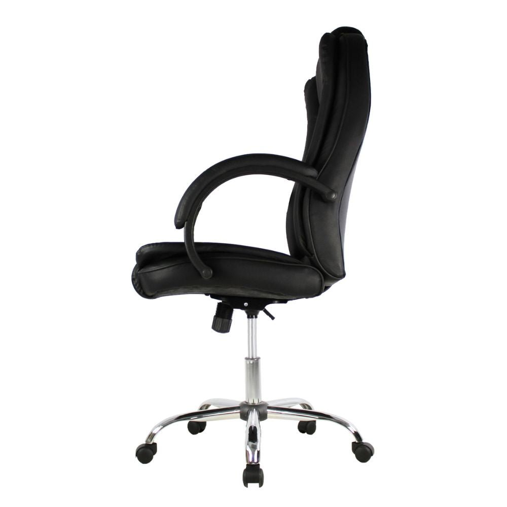 SILLA KINGSTRONG MOB-1097 Granada SILL0903522 | Silla Ejecutiva Uso de Oficina | Base Estrella Giratoria | Tapizado Tela | Interior | Poliuretano Alto Respaldo Tela Tipo “PU” Acero Cromado Soporte Lumbar Descansabrazos y base tipo estrella cromada Estrella con Rodajas Negra Para Buena Postura Base Pistón Neumático Palanca Reguladora Comodidad Buen Diseño Oficina Home Office Corporativo Rodajas de Nylon Comodidad Espacio de Trabajo Respaldo con doble acojinamiento Reclinable Moderno Mundo In