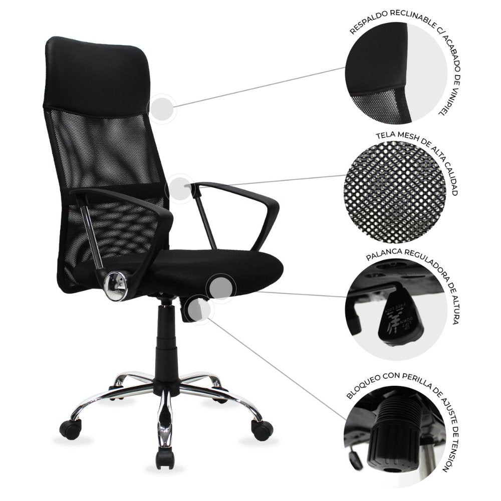 SILLA KINGSTRONG JM-2006A | Silla Ejecutiva Uso de Oficina | Base Estrella Cromada | Tapizado Mesh | Plástico Metal | Interior