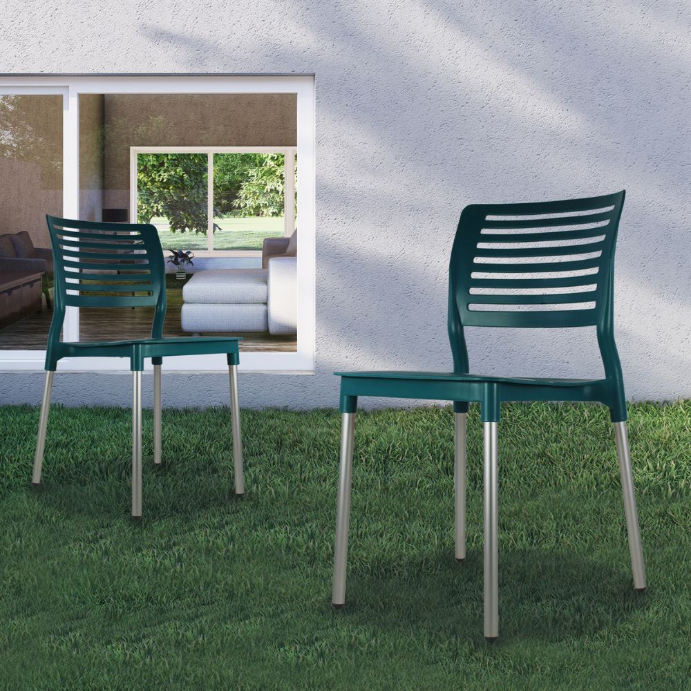 SILLA KINGSTRONG JM GALERI SILL0020315 | Silla Estilizada Jardín Comedor | Base 4 Puntas | Terminado Anodizado | Polipropileno | Interior + Exterior Ambientada