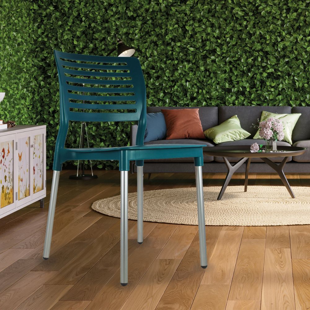 SILLA KINGSTRONG JM GALERI SILL0020315 | Silla Estilizada Jardín Comedor | Base 4 Puntas | Terminado Anodizado | Polipropileno | Interior + Exterior Ambientada