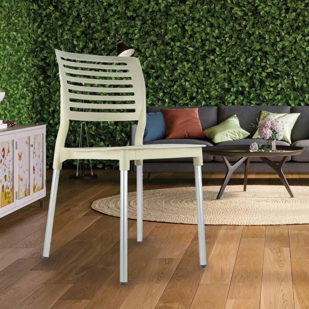 SILLA KINGSTRONG JM GALERI SILL0020315 | Silla Estilizada Jardín Comedor | Base 4 Puntas | Terminado Anodizado | Polipropileno | Interior + Exterior Ambientada