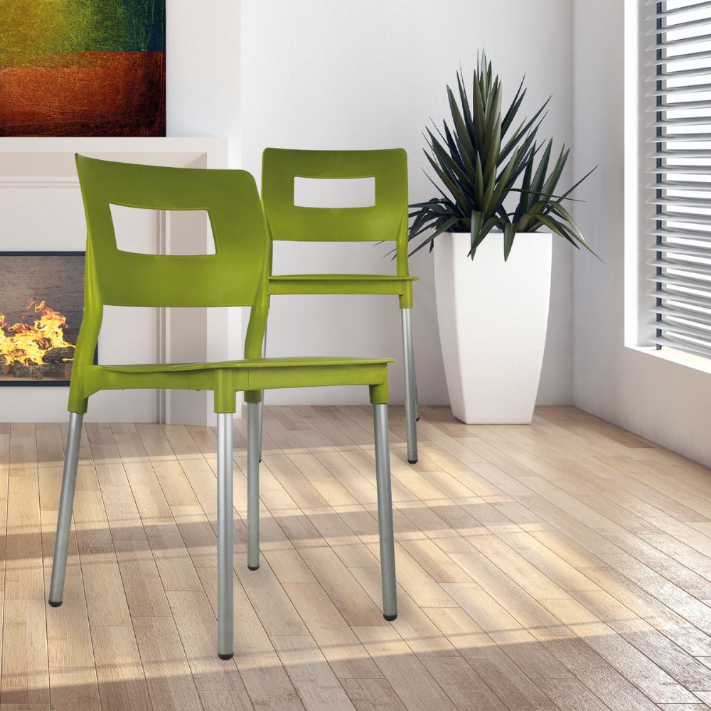 SILLA KINGSTRONG JM VALENIA SILL0020317 | Silla Estilizada Terraza Jardín Comedor | Base 4 Puntas | Terminado Anodizado | Polipropileno | Interior + Exterior | Resorts Salas de Espera Lugares de Eventos Isla de Cocina Sala de Estar Asiento Adicional Espacios Comerciales Ambientada