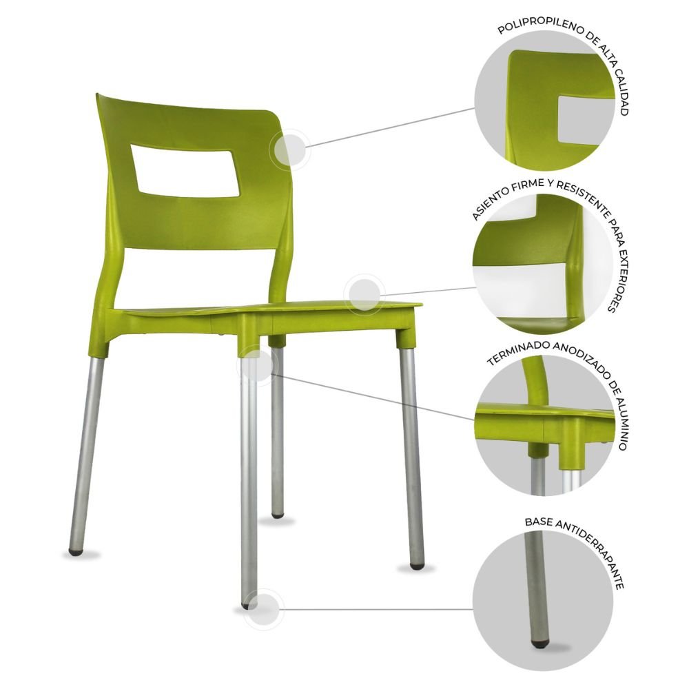 SILLA KINGSTRONG JM VALENIA SILL0020317 | Silla Estilizada Terraza Jardín Comedor | Base 4 Puntas | Terminado Anodizado | Polipropileno | Interior + Exterior | Resorts Salas de Espera Lugares de Eventos Isla de Cocina Sala de Estar Asiento Adicional Espacios Comerciales