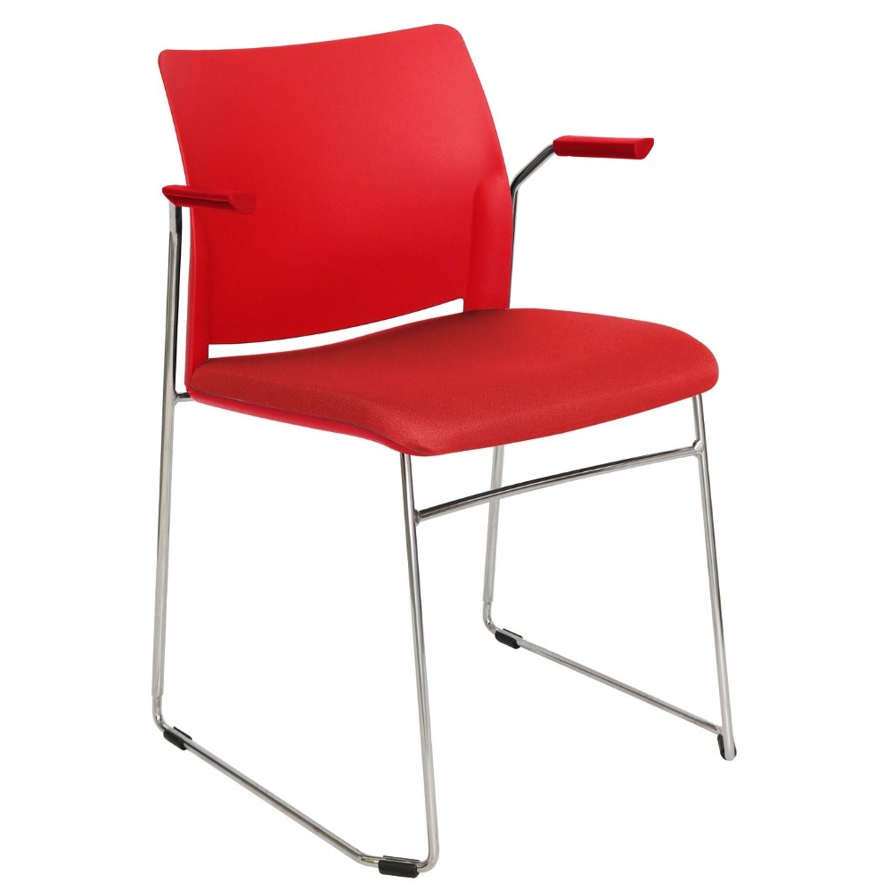 Silla de visita OFFIHO Alpha OHV-108 con base trineo cromada, descansabrazos y asiento tapizado