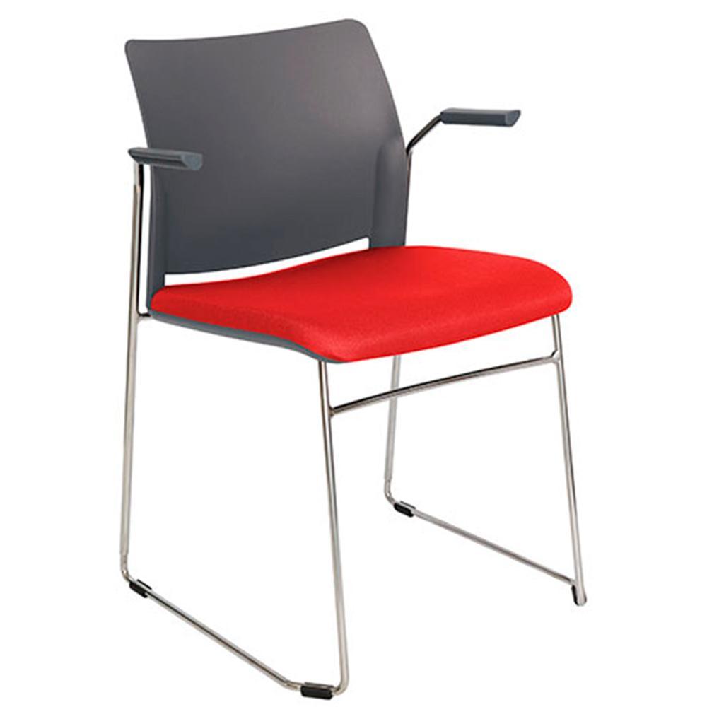 Silla de visita OFFIHO Alpha OHV-108 con base trineo cromada, descansabrazos y asiento tapizado