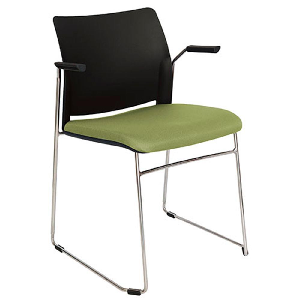 Silla de visita OFFIHO Alpha OHV-108 con base trineo cromada, descansabrazos y asiento tapizado