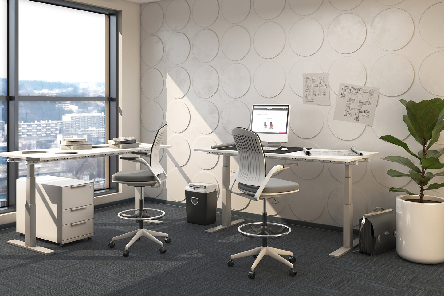 SILLA OFFIHO WHALE OHE-100Blanco | Silla Operativa para Oficina | Altura Ajustable | Base Estrella | Asiento Tapizado | Interior | Ejecutivo Despacho Escritorio Sala Juntas Conferencias Home Office Ambientada