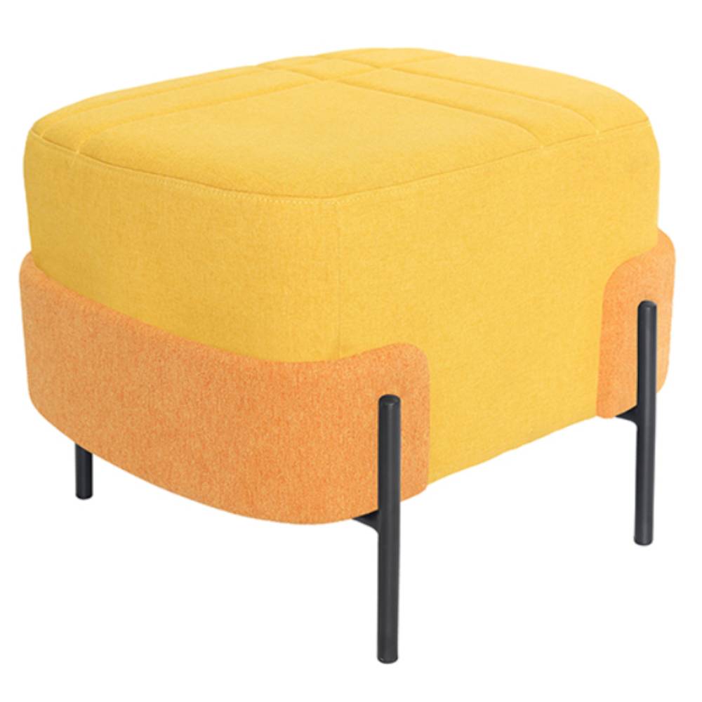 Taburete OFFIHO GUBI OHM-130 con estructura de acero tubular negro mate y asiento de pino tapizado en poliéster jaspeado