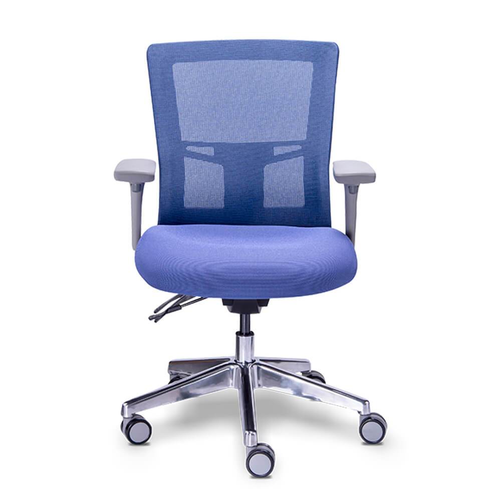 Silla ejecutiva Requiez Quadra RE-1361 con respaldo en mesh y brazos ajustables en aluminio pulido.