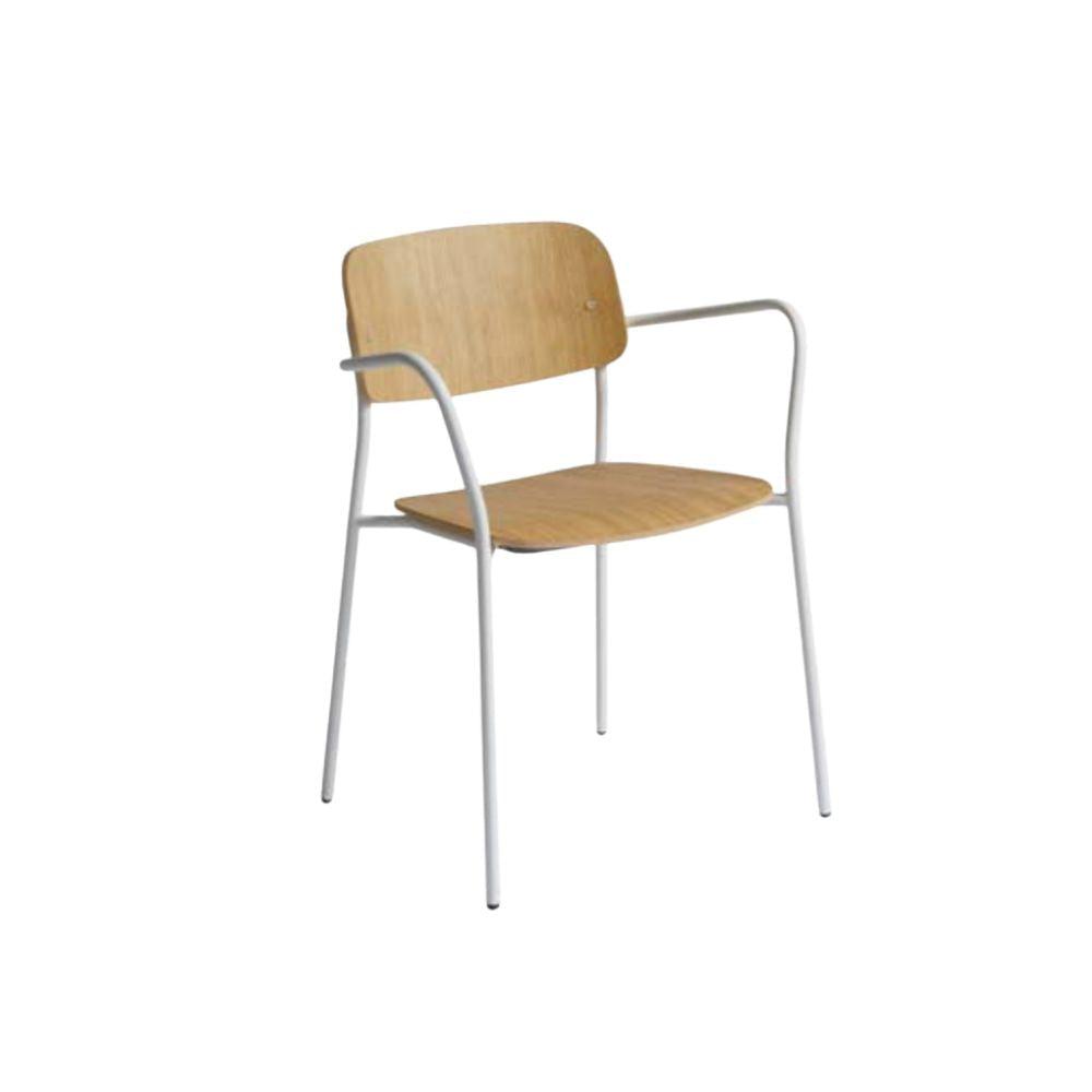 SILLA COLOS Daily 2 | Silla Ocasional Comercial Cafeterías Bares Zonas de Relax | Base 4 Puntas con Reposa - Brazos | Madera Marco Acero de 18 mm Diámetro | Interior - Daily 2 - Colos - NOGAL BEAT - Sillas