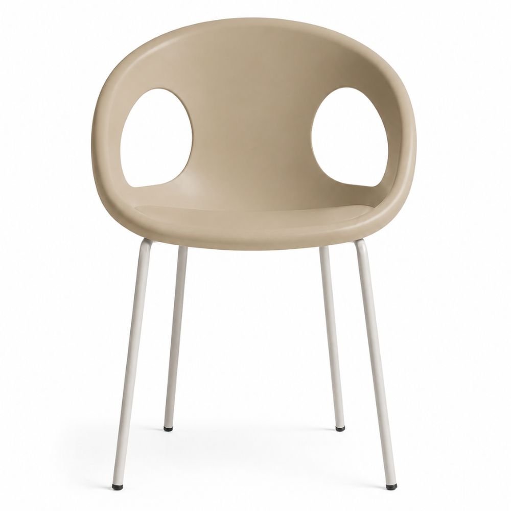 Silla comercial Labenze Drop con cuerpo de tecnopolímero y estructura tubular de acero blanco