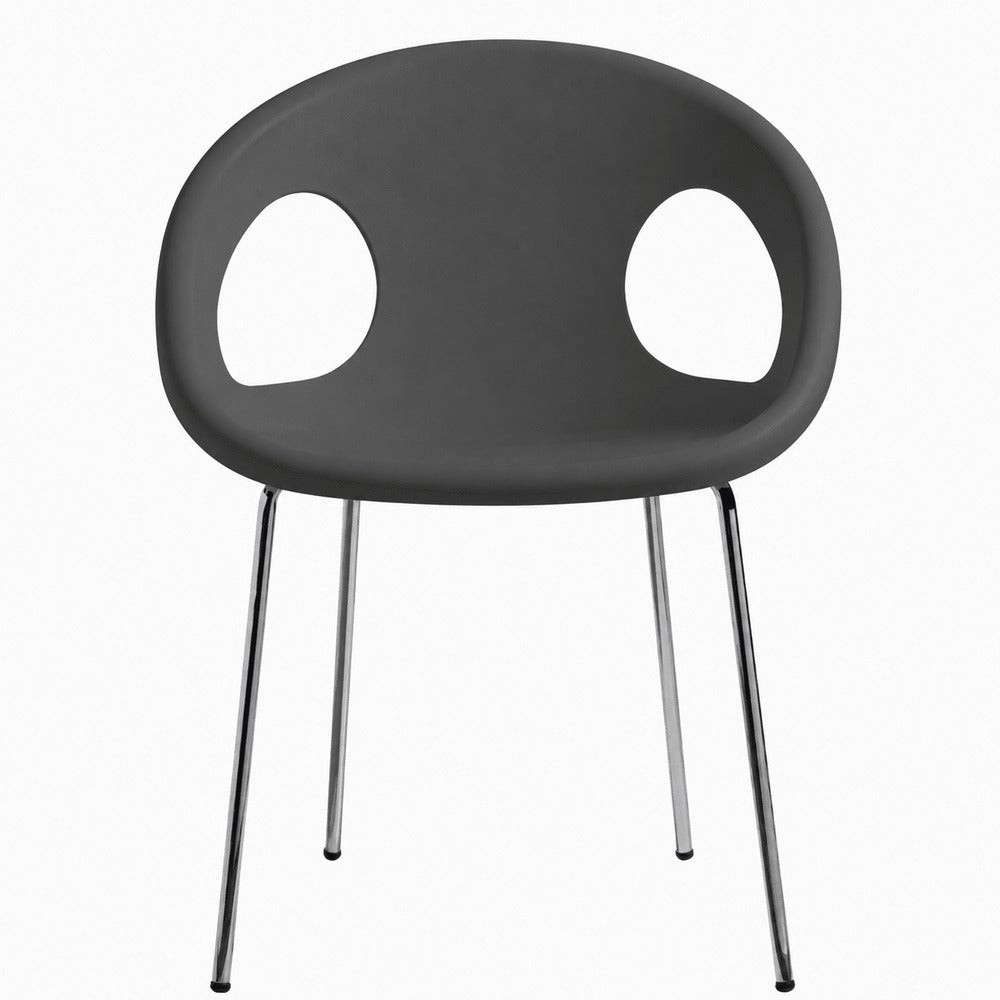 Silla comercial reciclable Labenze Drop con cuerpo de tecnopolímero y patas tubulares de acero cromado