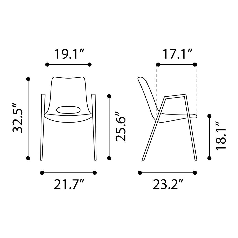Silla Comercial para Desayunador - ZUO DESI 55x59 109730 - Varios Colores - Asiento y Respaldo Tapizados en Piel Sintética - 109730 - Zuo - NOGAL BEAT - Silla Comercial Interior
