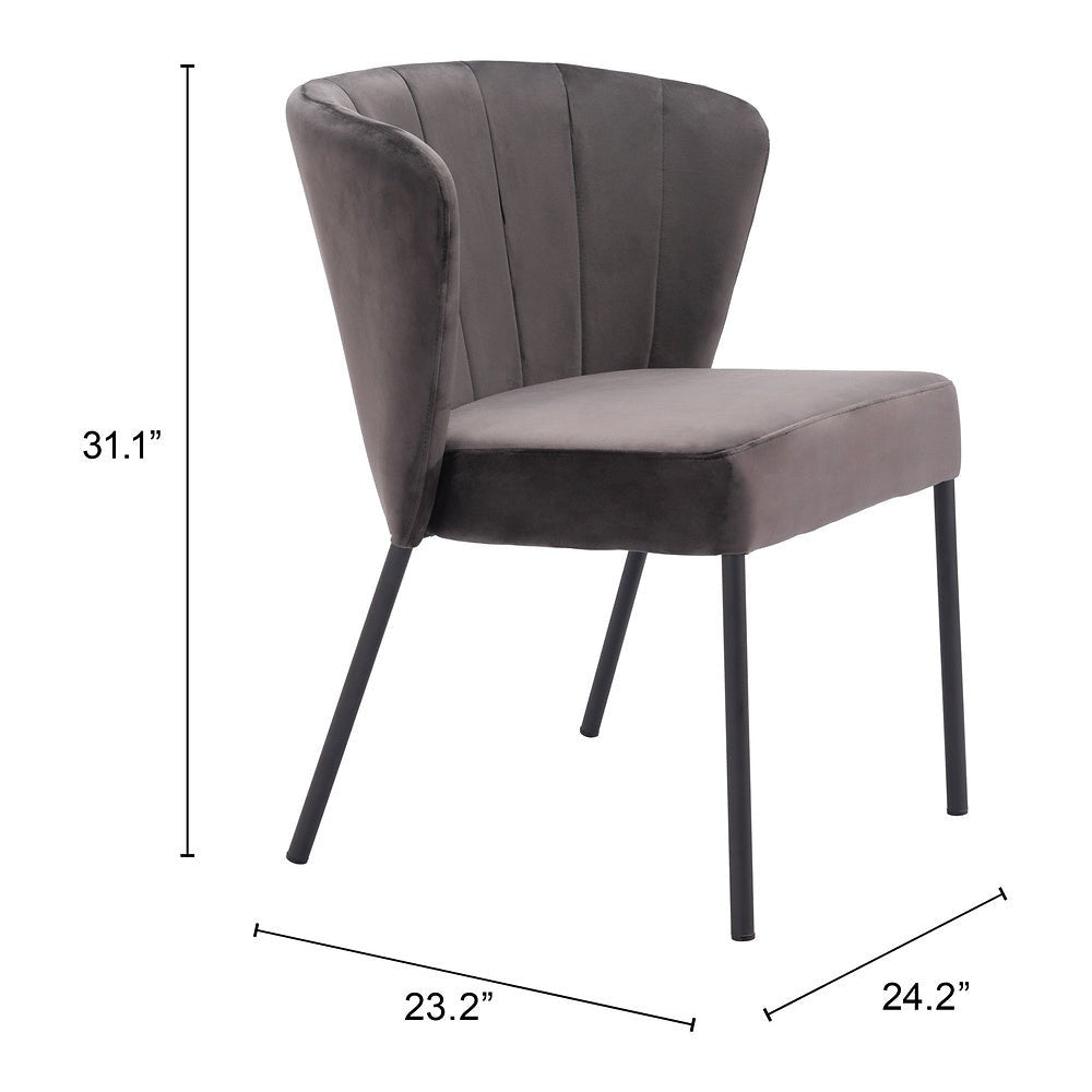 Silla Comercial para Food Court - ZUO AIMEE - Gris - Asiento y Respaldo Tapizados en Tela Tipo Terciopelo - 109679 - Zuo - NOGAL BEAT - Silla Comercial Interior