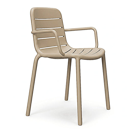 Silla Comercial para Restaurante Protección UV - RESOL GINA ARMCHAIR - Varios Colores - Asiento y Respaldo en Polipropileno - 07144 - Resol - NOGAL BEAT - Silla Comercial Exterior