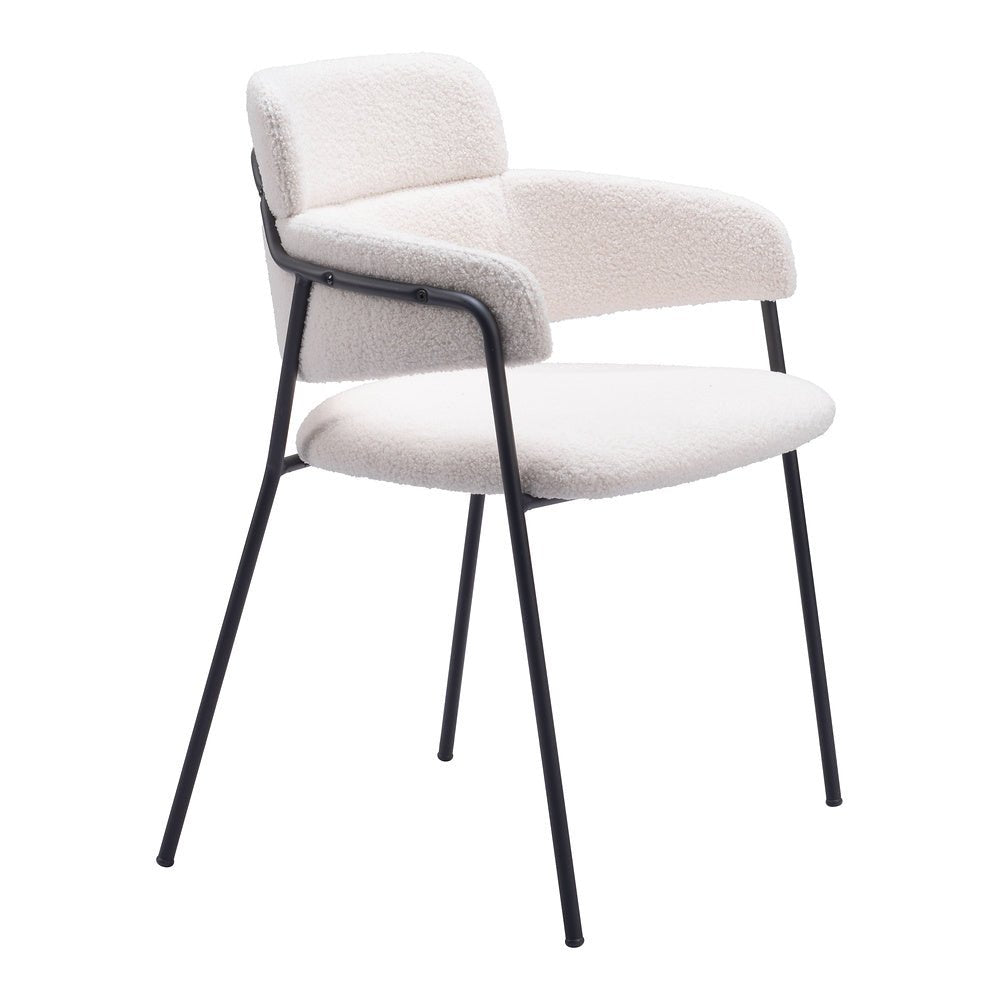 Silla Comercial para Restaurante - ZUO MARCEL - Crema - Asiento y Respaldo Tapizados en Tela Tipo Borrego - 109663 - Zuo - NOGAL BEAT - Silla Comercial Interior