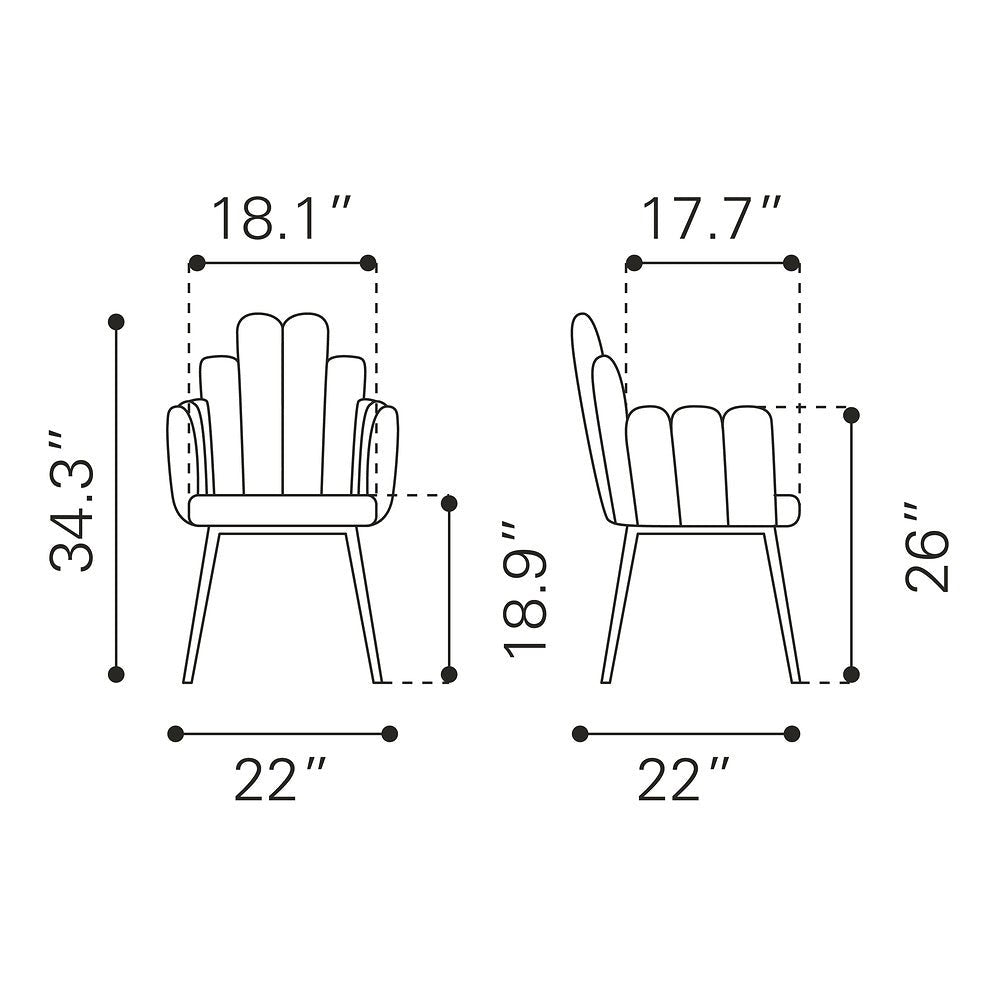 Silla Comercial para Restaurante - ZUO NOOSA - Azul Marino - Asiento y Respaldo Tapizados en Tela Tipo Terciopelo - 109654 - Zuo - NOGAL BEAT - Silla Comercial Interior