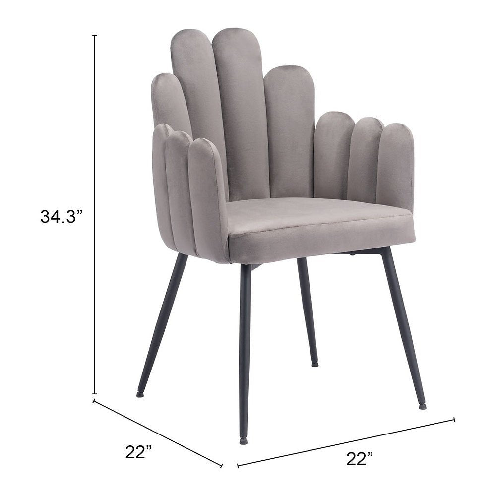 Silla Comercial para Restaurante - ZUO NOOSA - Gris - Asiento y Respaldo Tapizados en Tela Tipo Terciopelo - 109655 - Zuo - NOGAL BEAT - Silla Comercial Interior