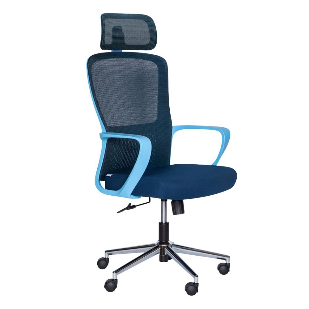 Silla ejecutiva ALBAR LK-20CC con respaldo en malla y base cromada de 5 puntas.