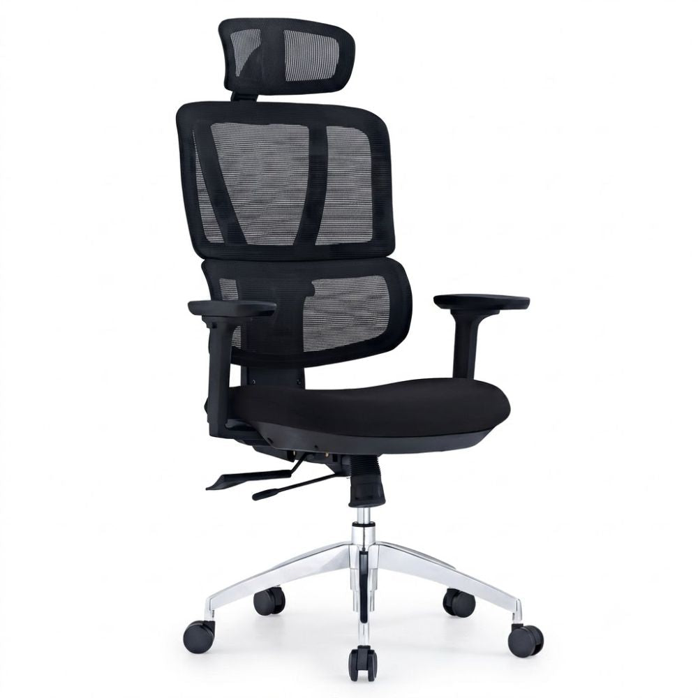 Silla de Oficina Ejecutiva Cabecera Ajustable - VERSA ERGOSTAR SENZA - Negro - Respaldo en Malla y Asiento Tapizado - ES-240 - VERSA - NOGAL BEAT - Silla Ejecutiva