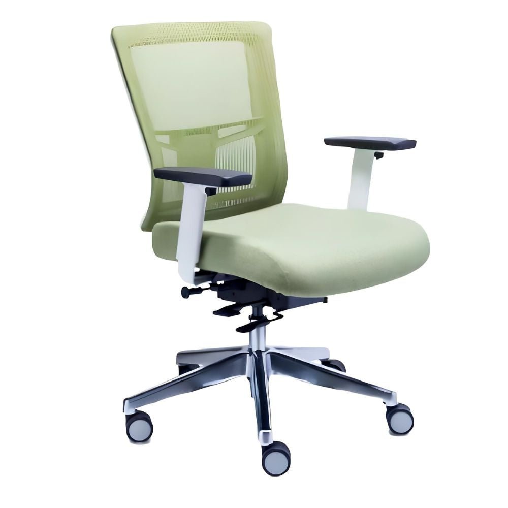 Silla de Oficina Ejecutiva Ergonómica - REQUIEZ RE - 1371 - Verde y Azul - Respaldo en Malla y Asiento Tapizado - RE - 1371 - Requiez - NOGAL BEAT - Silla para oficina
