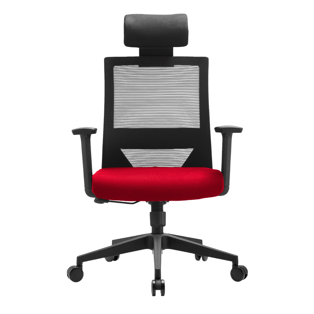 Silla ejecutiva GERSA Duna Alto negro con respaldo en malla y cabecera tapizada ajustable.