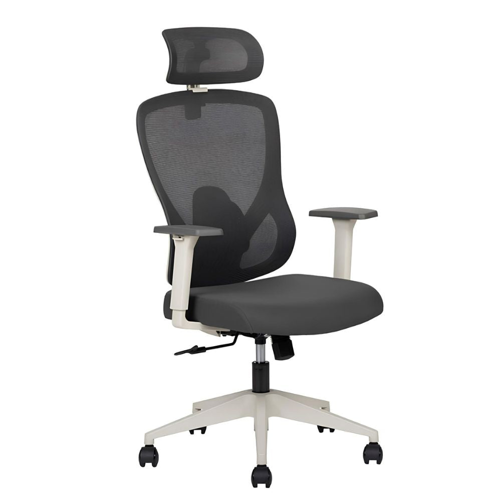 Silla De Oficina Ejecutiva - TECHNO PILOT WHITE RESPALDO ALTO - Gris - Respaldo en Malla y Asiento Tapizado -  - Techno - NOGAL BEAT - Silla de Oficina