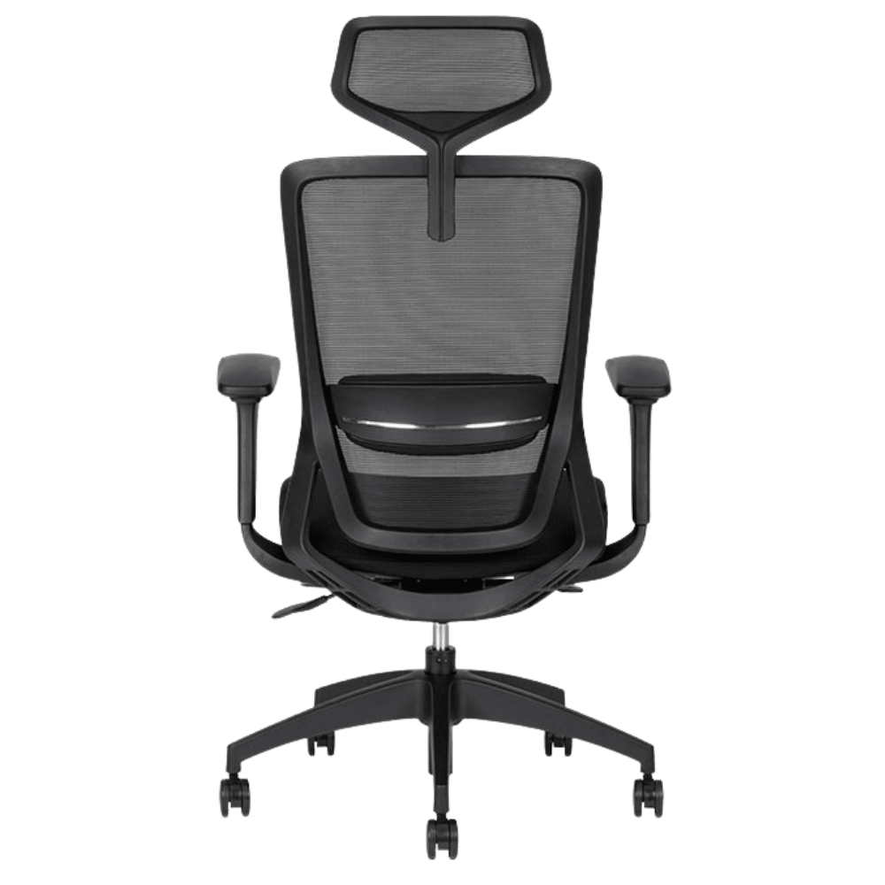 Silla ejecutiva Techno Soul Express Black Respaldo Alto negro con respaldo en malla y soporte lumbar ajustable.