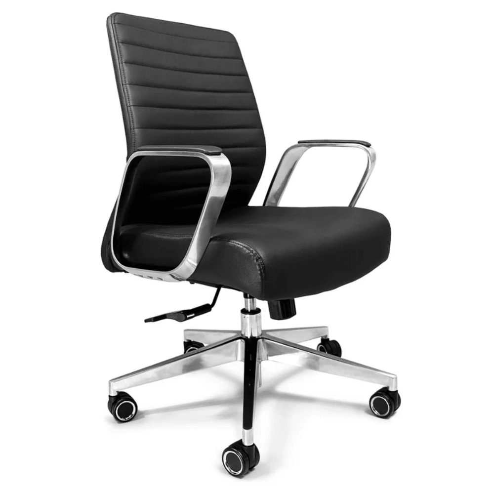Silla de oficina Nogal Beat Mallorca Bajo con asiento y respaldo tapizados en piel y base de aluminio