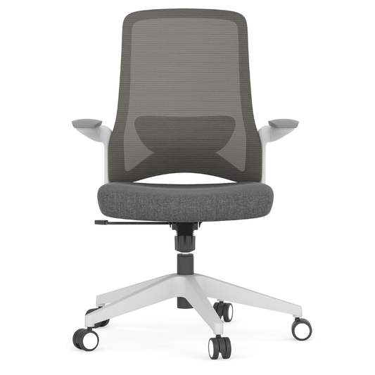 Silla de oficina operativa OFFIHO DOLPHIN OHE-111 gris con respaldo en malla, asiento tapizado y base de estrella de 5 puntas.