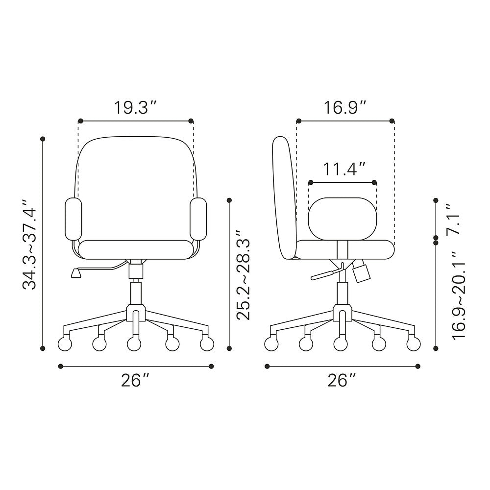Silla de Oficina Secretarial para Coworking - ZUO LIONEL - Varios Colores - Asiento y Respaldo Tapizados - 109529 - Zuo - NOGAL BEAT - Silla Secretarial