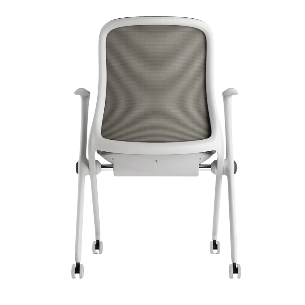 Silla de visita ergonómica OFFIHO BLACK ARA OHV-17 blanca con respaldo en malla y asiento tapizado.