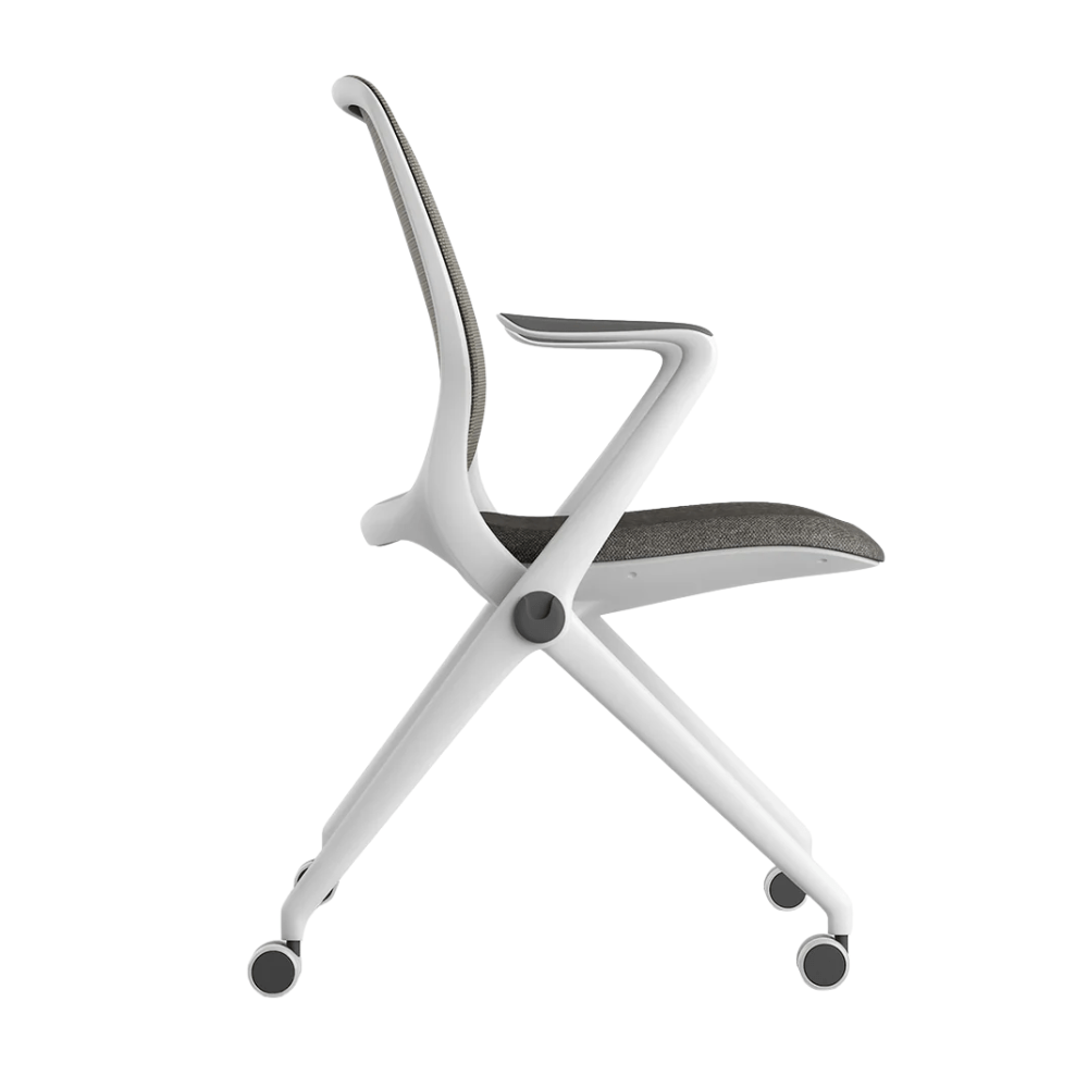 Silla de visita ergonómica OFFIHO BLACK ARA OHV-17 blanca con respaldo en malla y asiento tapizado.