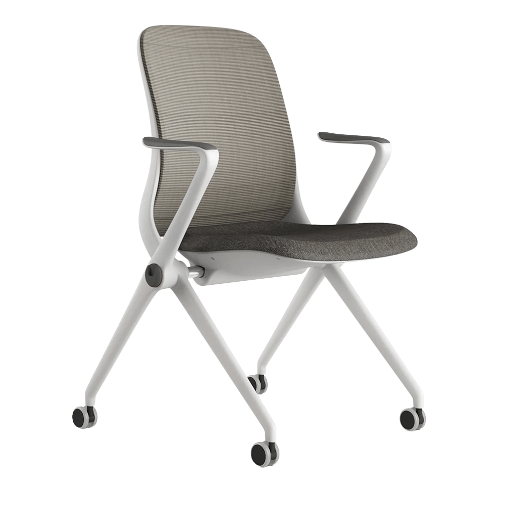Silla de visita ergonómica OFFIHO BLACK ARA OHV-17 blanca con respaldo en malla y asiento tapizado.