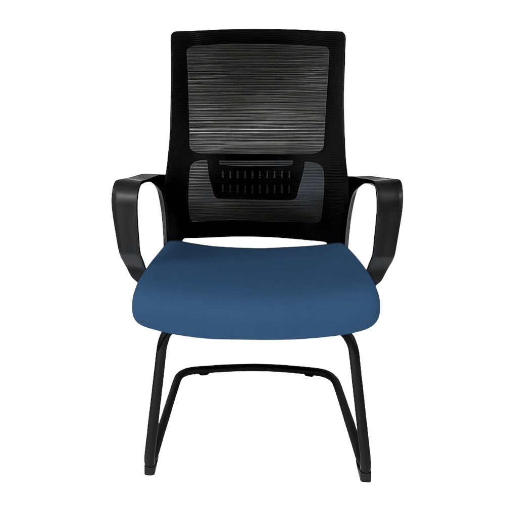 Silla de visita Gersa Zoom con respaldo en malla, asiento tapizado, brazos fijos y base trineo cromada