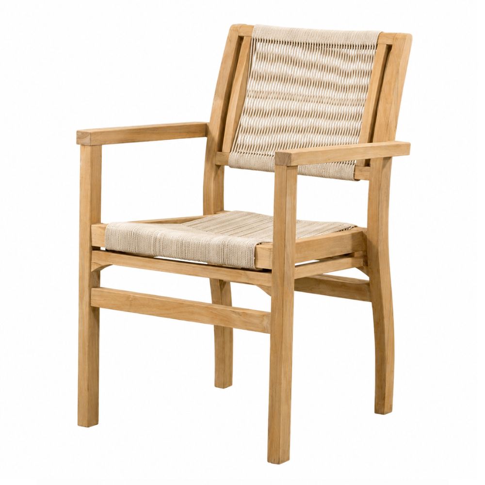 Silla de Terraza para Cafetería - NOGAL BEAT NETIZA - Varios Colores - Madera Teca y Polyrattan con Antebrazo - SILLA NETIZA con antebrazo Beige - CAMCO - NOGAL BEAT - Silla de Terraza