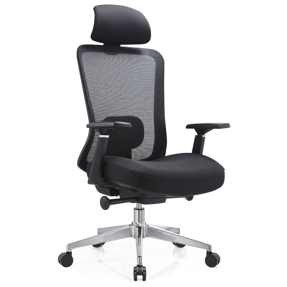 Silla ejecutiva GERSA BIO-A Cromada con respaldo en malla y base cromada de rodajas de nylon.