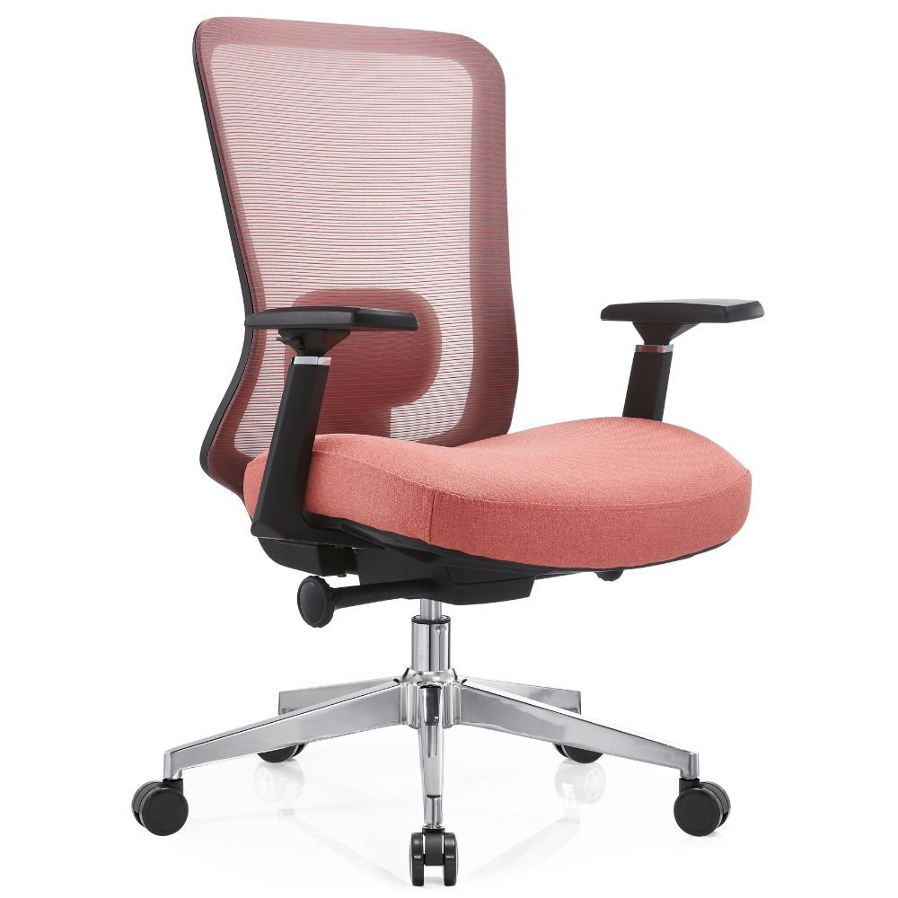 Silla de oficina operativa Gersa Bio cromada con respaldo en malla, asiento tapizado y brazos ajustables 3D