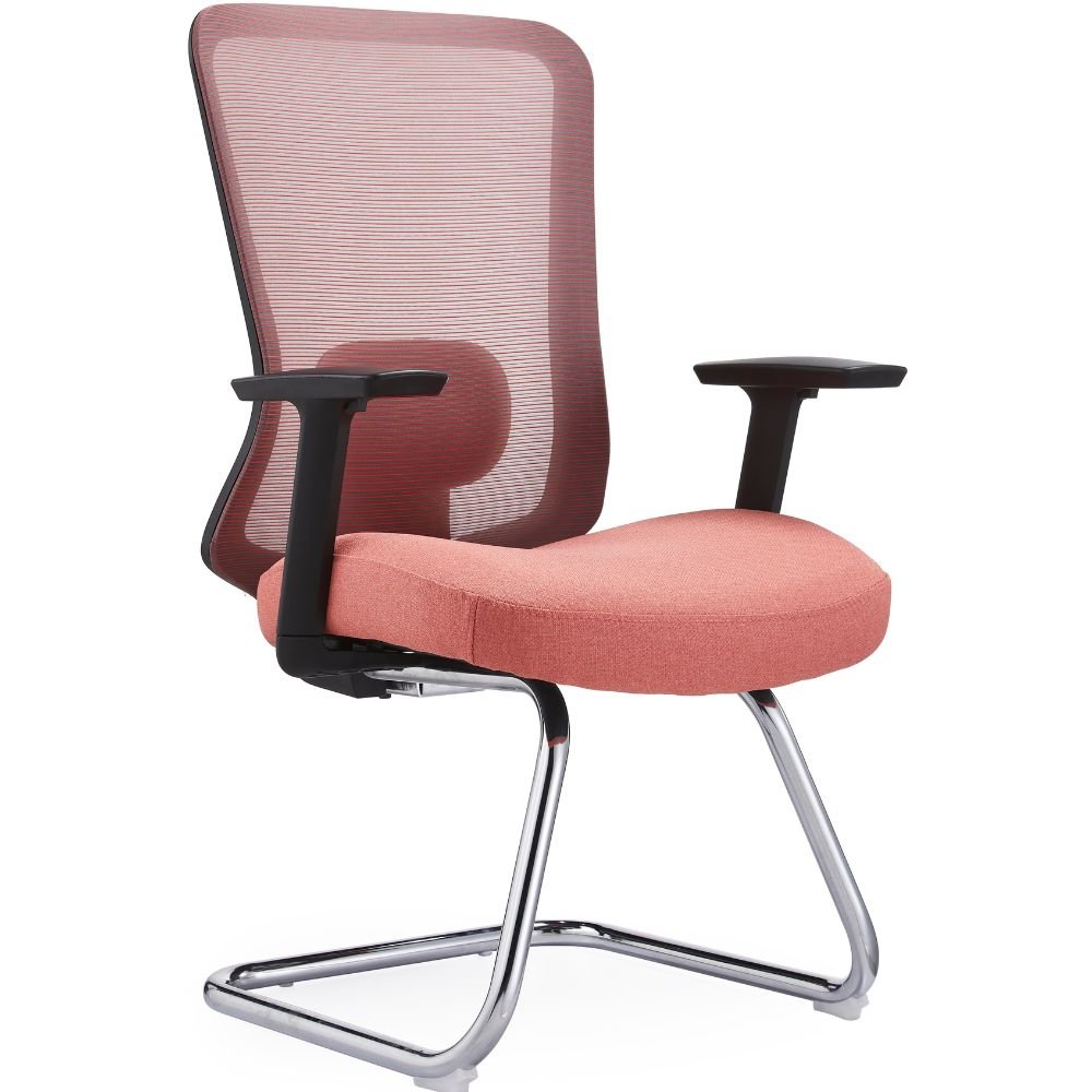 Silla de visita GERSA BIO con respaldo en malla, asiento tapizado, brazos y base trineo cromada