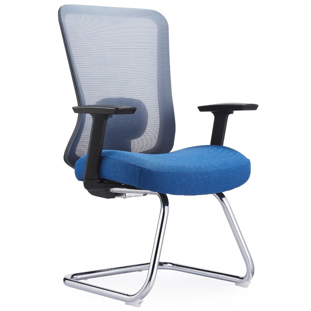 Silla de visita GERSA BIO con respaldo en malla, asiento tapizado, brazos y base trineo cromada