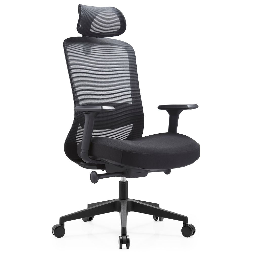 Silla ejecutiva GERSA CATHY A NYLON con respaldo en malla, cabecera ajustable y brazos 3D.