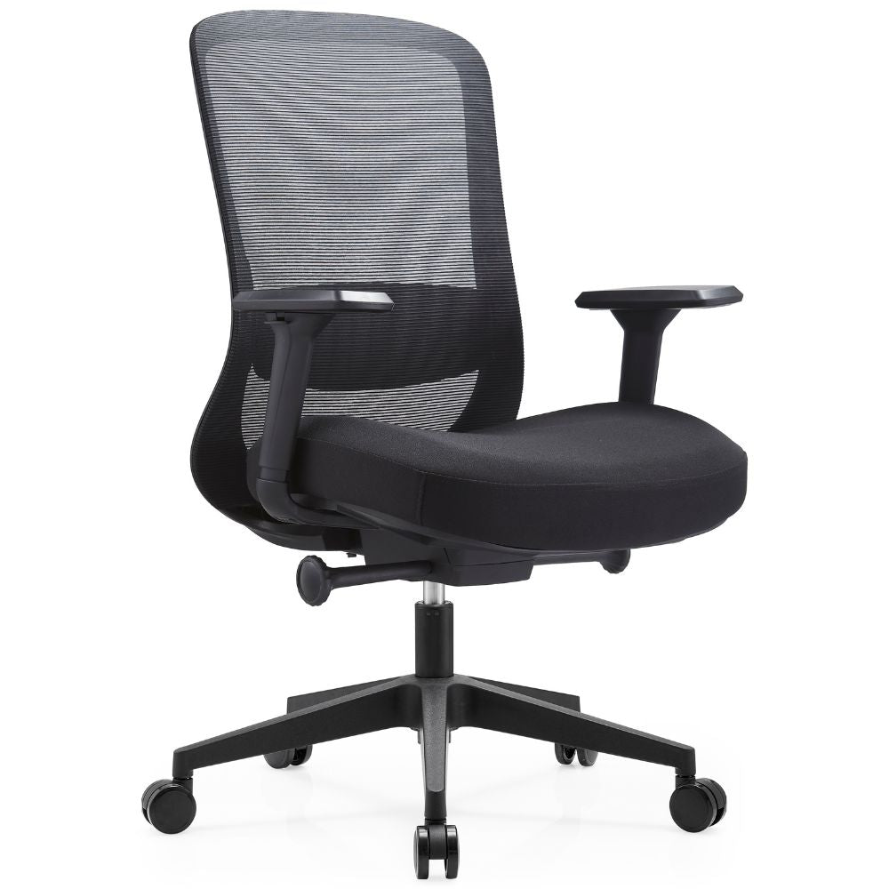 Silla de oficina operativa Gersa Cathy con respaldo en mesh, asiento tapizado, brazos ajustables y base de nylon