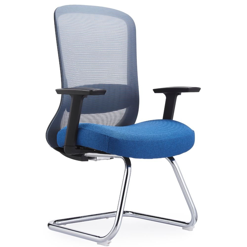 Silla de visita GERSA CATHY con respaldo en malla, asiento tapizado, brazos y base trineo cromada