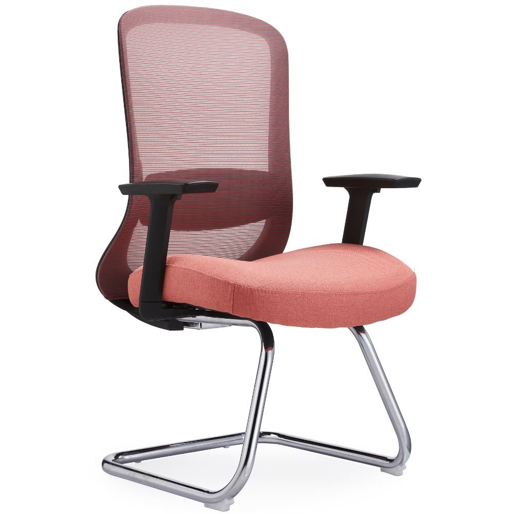 Silla de visita GERSA CATHY con respaldo en malla, asiento tapizado, brazos y base trineo cromada